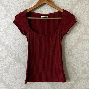 *SOLD* Reformation Sustainable Square Neck Burgundy/Maroon Top (Bardot Top)